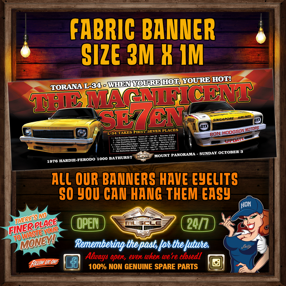 TORANA L-34 BATHURST 1976 3M X 1M FABRIC BANNER