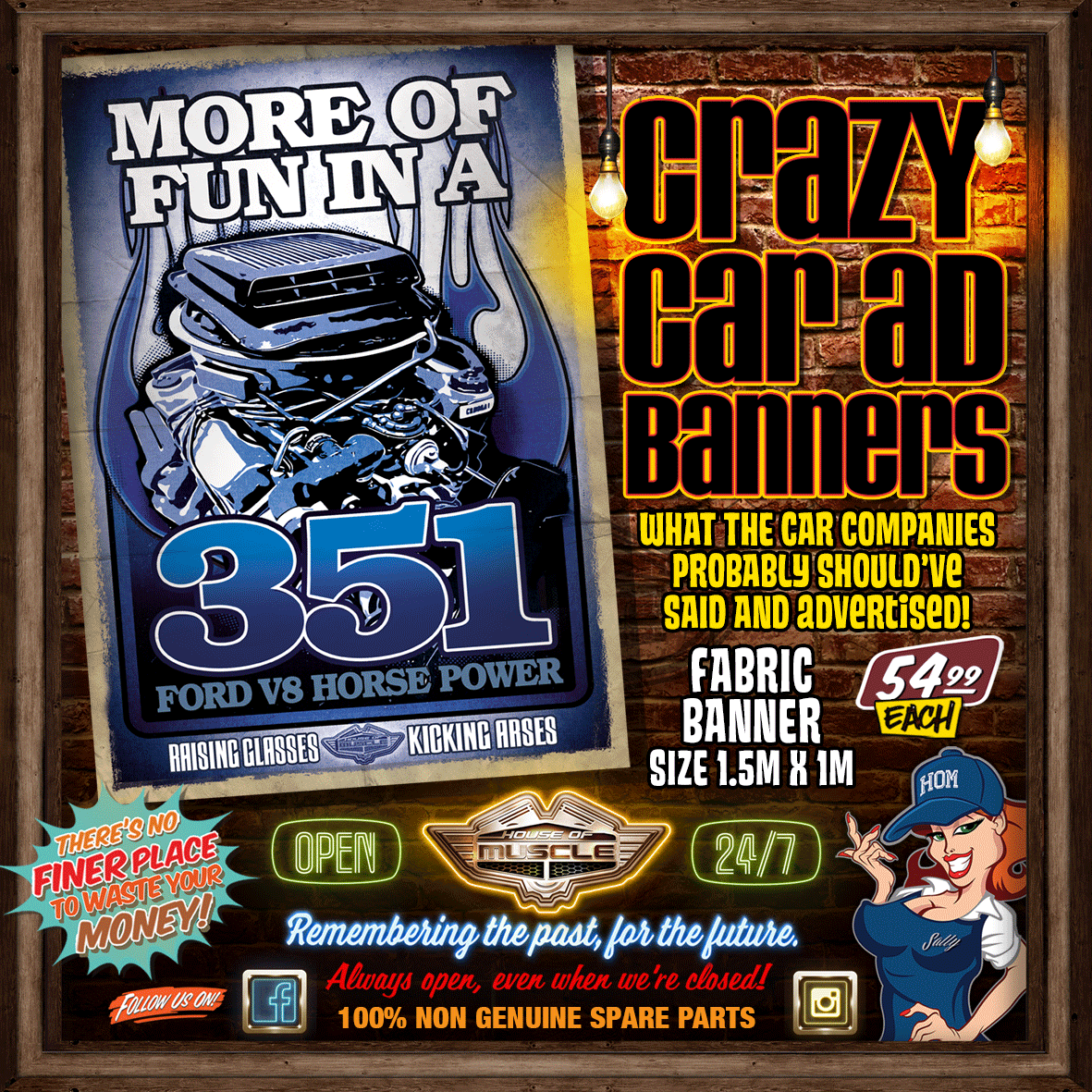 351 MORE FUN CAR AD FABRIC BANNER