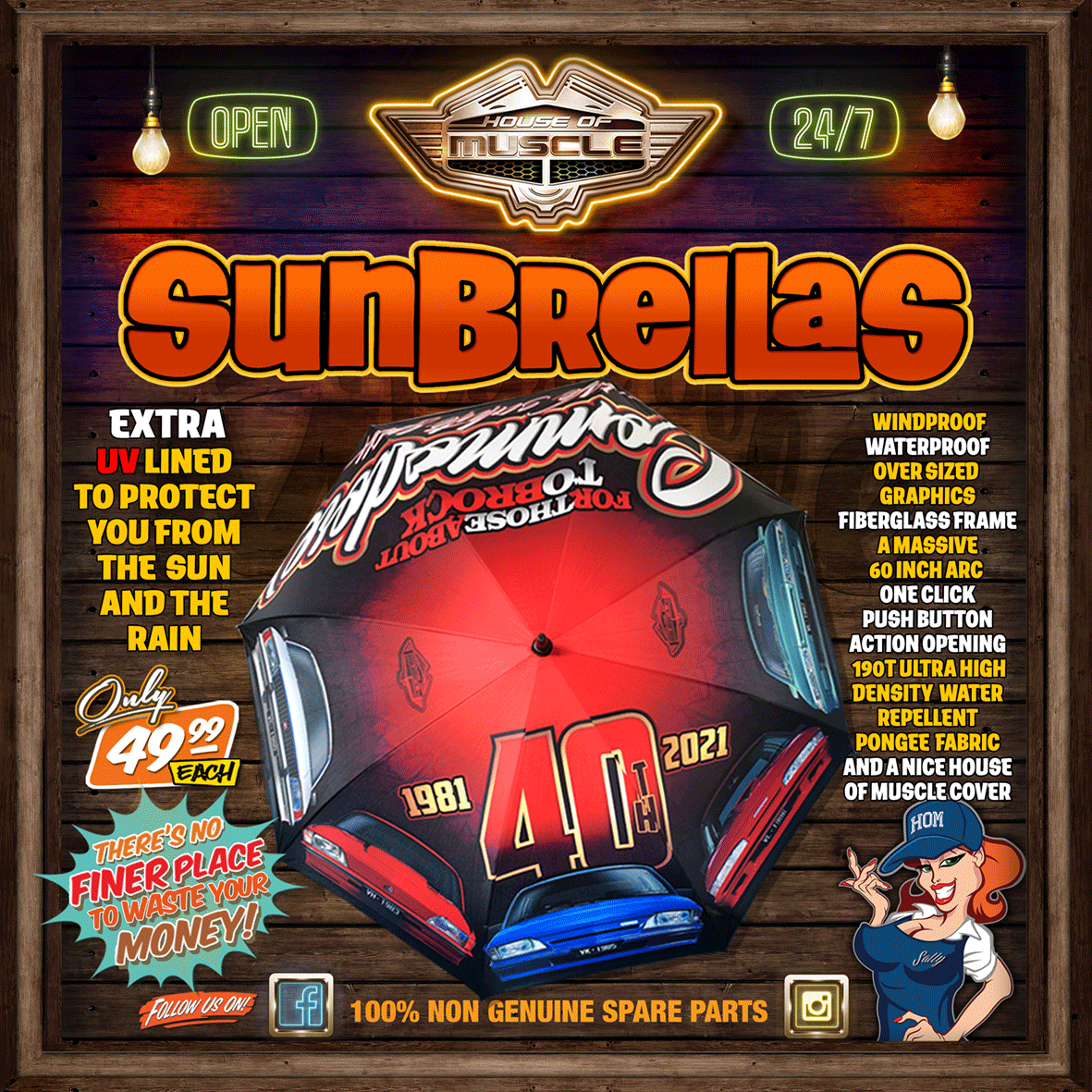 HOLDEN COMMODORE 40 YEARS UV LINED UMBRELLA